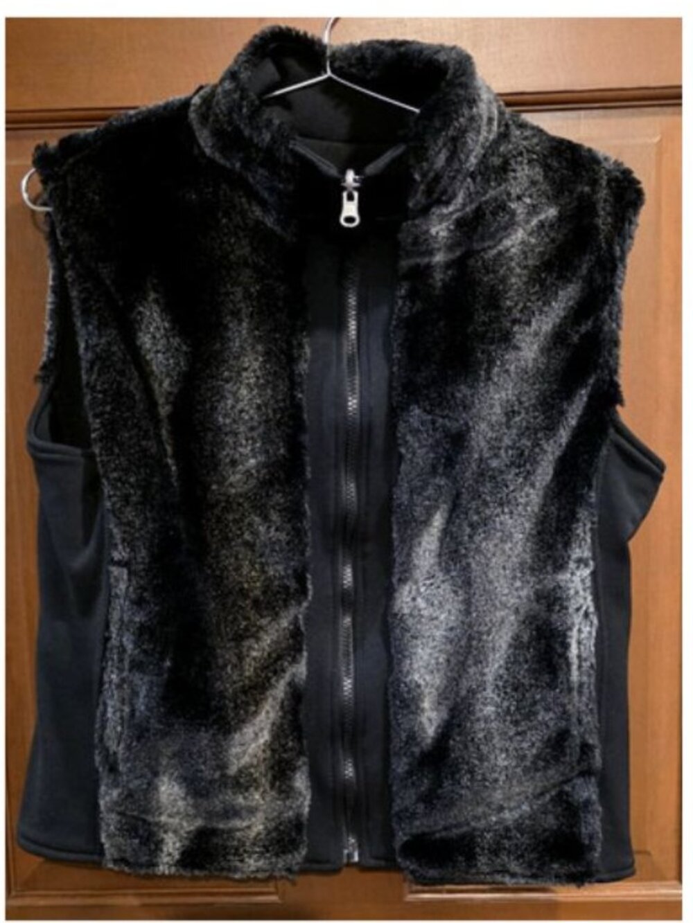 Vintage Wooly Bully WEAR COLORADO FAUX FUR REVERSIBLE ZIP VEST BLACK  STRETCH SI